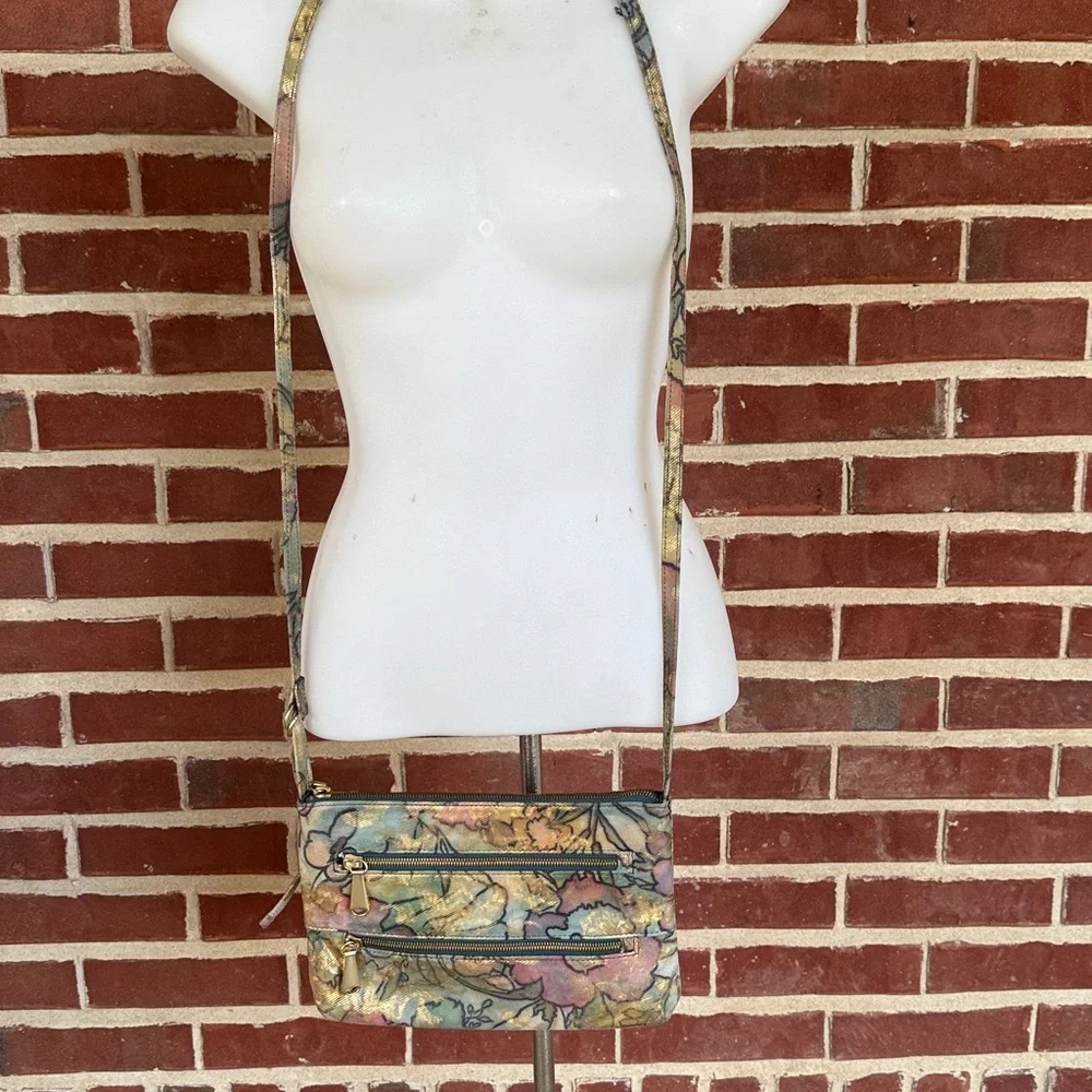 HOBO INTERNATIONAL Metallic Crossbody Purse Mara Bag Watercolor Floral - Picture 2 of 13